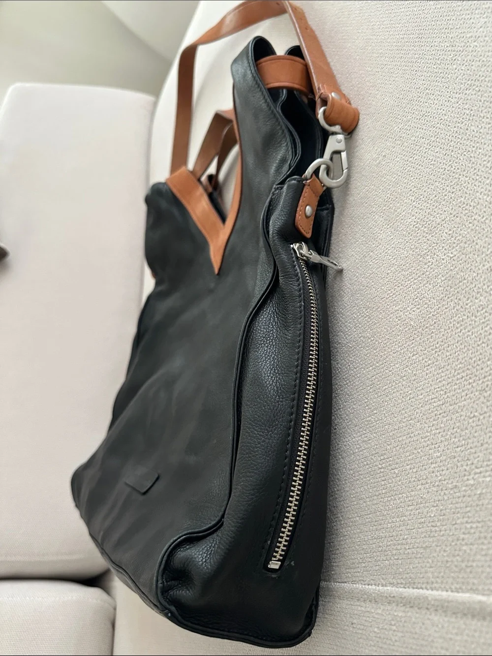 CHRISTOPHER KON BLACK AND CAMEL LEATHER CROSSBODY BAG